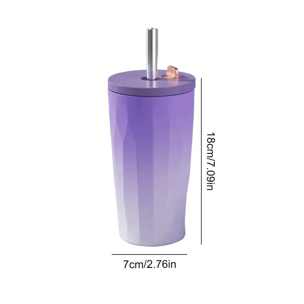 New 600ml Fashion Gradient Coffee Cup Portable Stainless Steel Water Cup with Straw Heat and Cold Insulation Coffee Gift Cup LIY Zpaxo