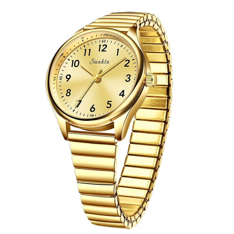 SUNKTA new fashion luxury women's quartz watches elegant leather Watches for Women waterproof simple ladies watches reloj+BOX Zpaxo All gold