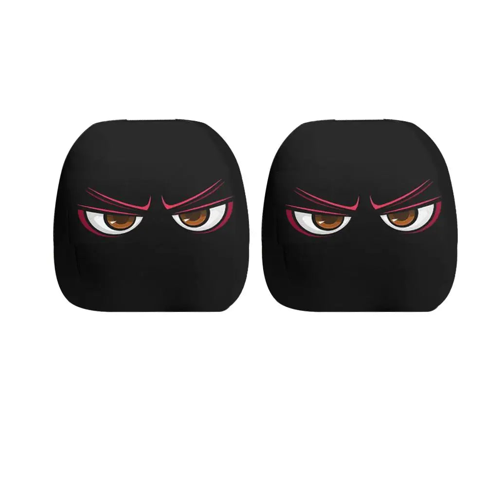 Funny Face Expressions Protector Funny Slanted Eyes Cartoon Print Car Headrest Cover And Cool Decoration Cartoon Face Elastic Zpaxo B
