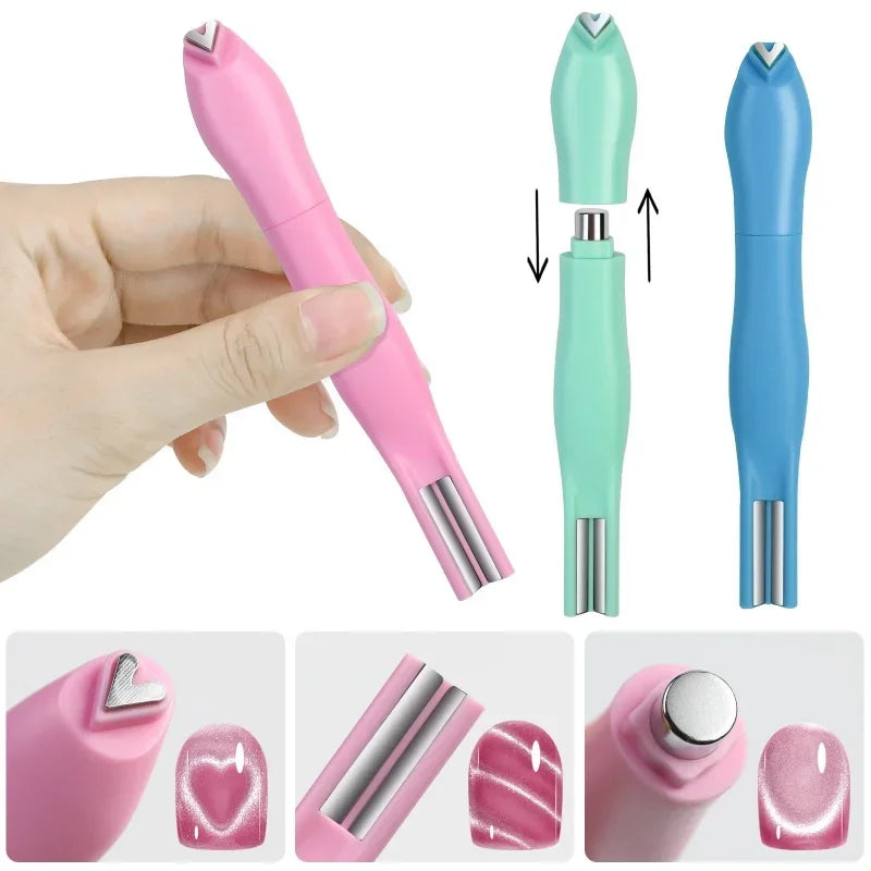 3 in 1 Cat Eye Nail Magnetic Stick Love Heart Snake Pattern French Cat Eye Nail Magnet UV Gel Polish Effect Manicure Design Tool Zpaxo
