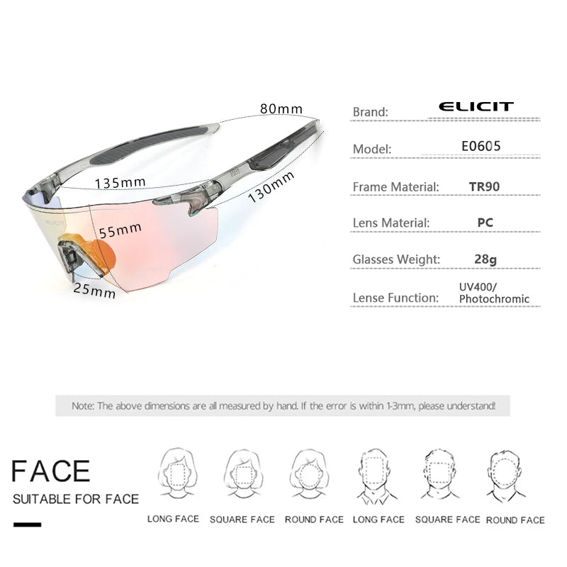 ELICIT New Photochromic Women Men Cycling Glasses MTB Road Bike Riding Sunglasses UV400 Outdoor Sports Goggles Bicycle Eyewear Zpaxo