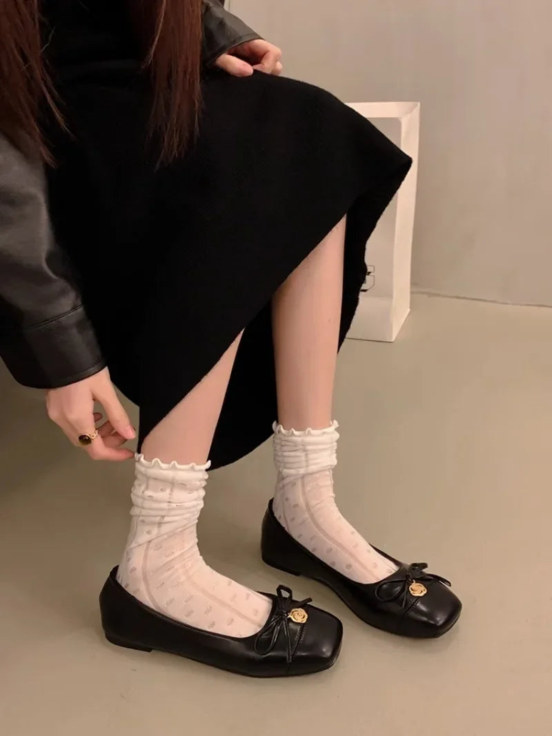 Flat Shoes for Women Spring Autumn 2025 New Square Toe Black Mary Jane Shoes Women's Shallow Mouth Loafers Women Ladies Shoes Zpaxo