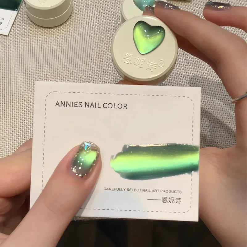 Glass Bead Cat Magnetic Gel Nail Polish Ice Green Blue Crystal Zpaxo 02