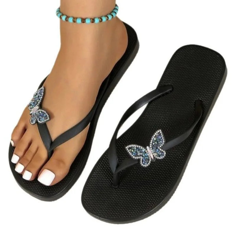 Luxury Sandals Summer Shiny Diamond Butterfly Thick Bottom Slope Heel