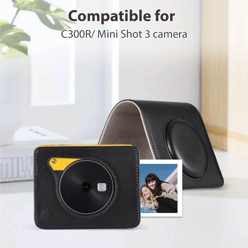Portable Instant Camera Bag Camera Case Retro Style PU Leather Carrying Case Replacement for Kodak C300R/ Mini Shot 3 with Adjus
