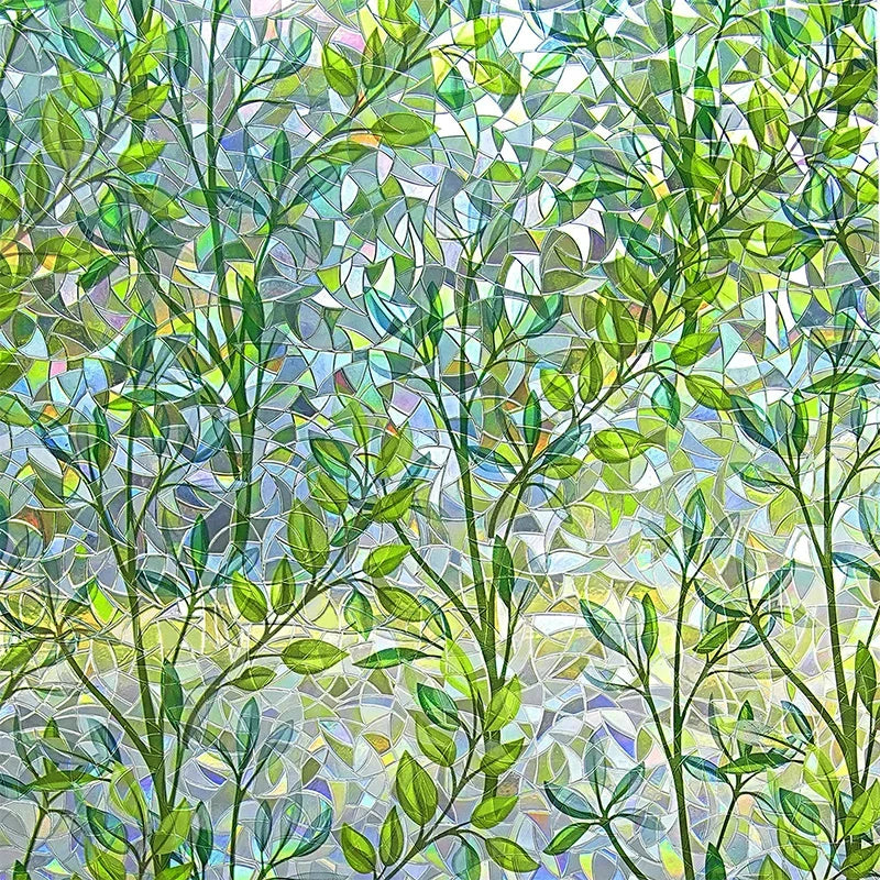 Green Leaf Mosaic Stained Glass Window Film Static Cling Rainbow
