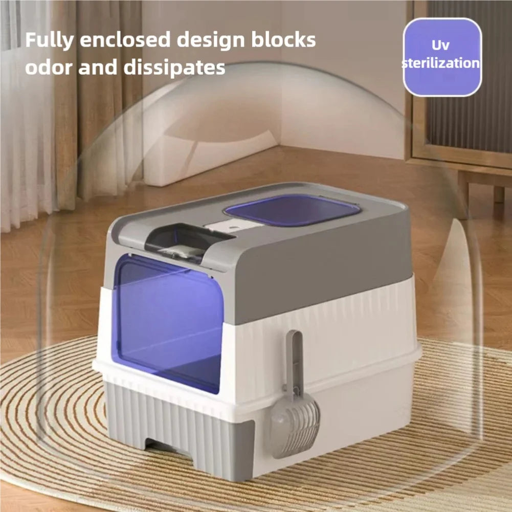 Fully Enclosed Cat Litter Box UV Sterilizatio Cat Toilet Oversize Rechargeable Sterilizing Deodorant Litter Box Pet Bedpans Zpaxo
