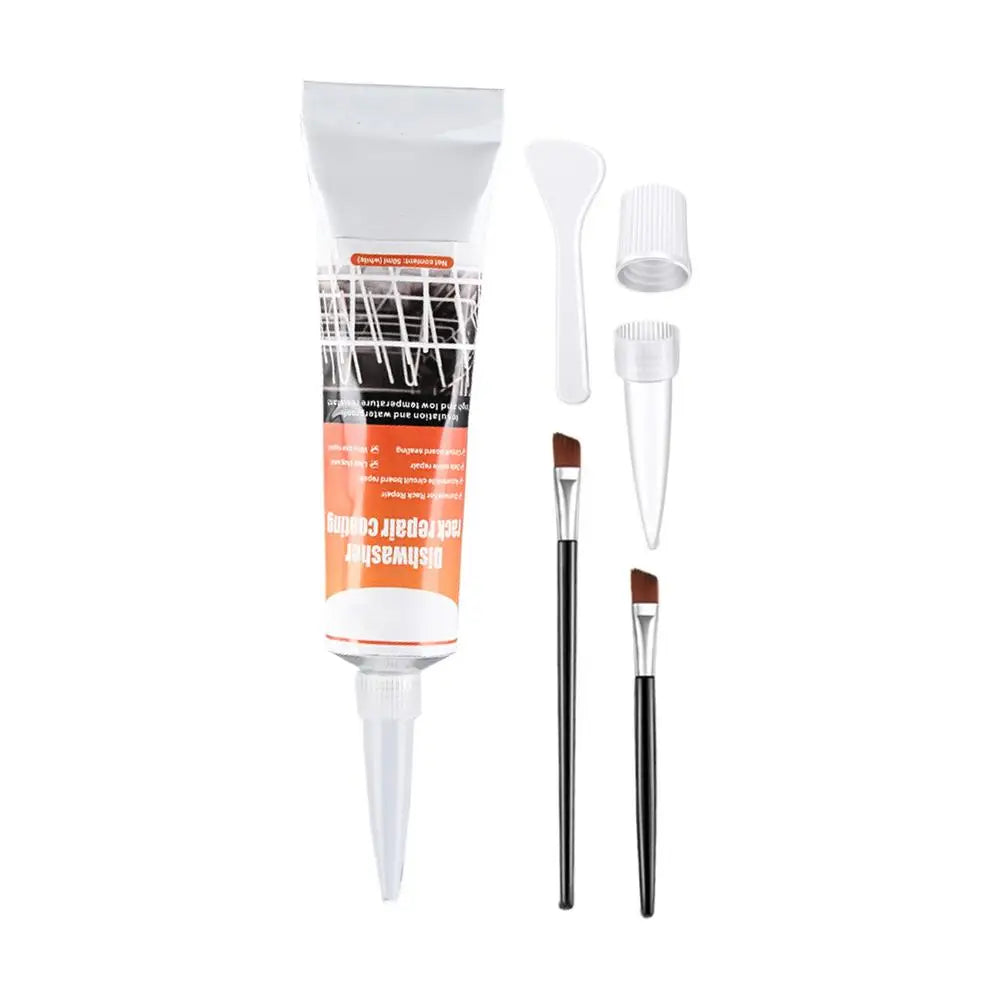 Dishwasher Basket Repair Kit 50ml Coating Long-Lasting Gel with 2 Brushes Dishwasher Rack Repair Adhesive for Kitchen Home Ovens Zpaxo White