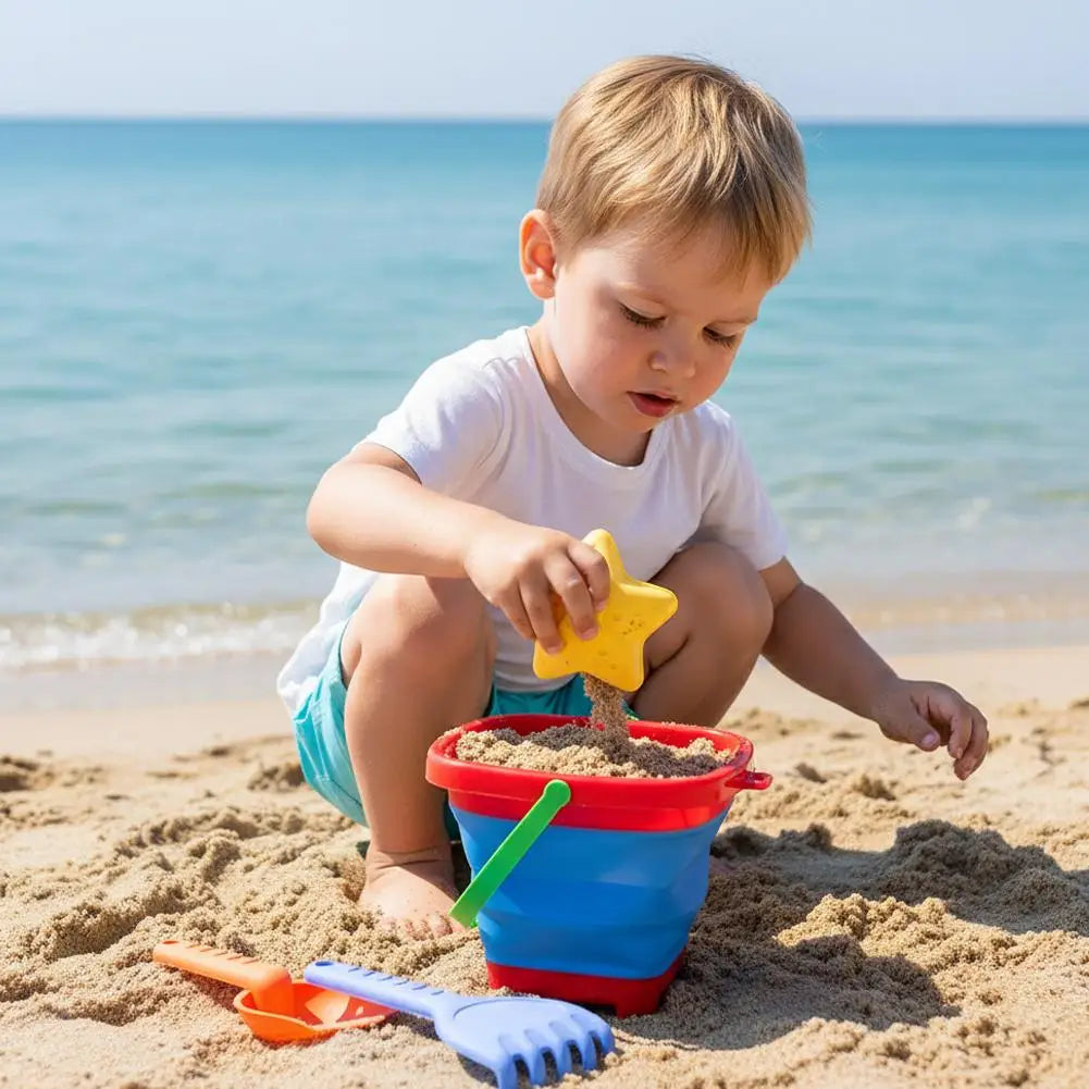 Foldable Beach Sand Toys Set – Collapsible Bucket, Shovel & Molds Beach Sand Toy Set Zpaxo