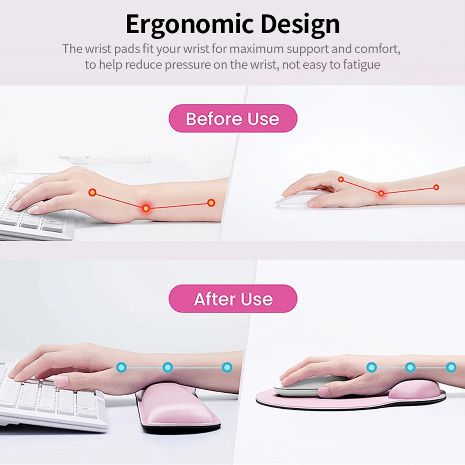 Ergonomic Memory Foam Wrist Support Set Keyboard Wrist Rest Mouse Wrist Rest Mouse Pad Set with Fabric Anti-slip Rubber Base Zpaxo