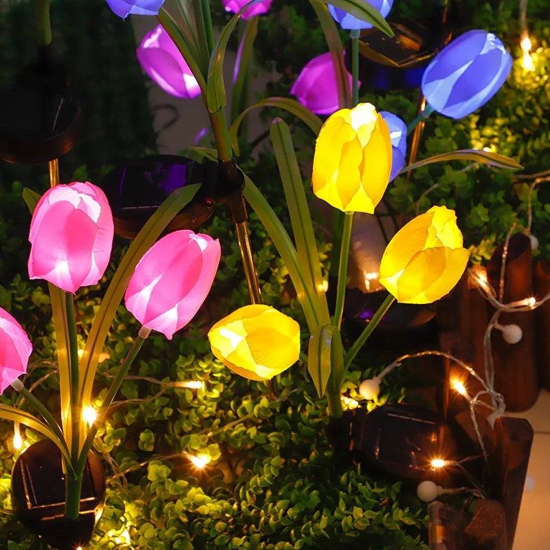 Solar Powered 3 Head Tulip Flower Simulation Light LED Garden Zpaxo