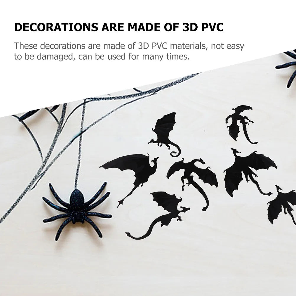 2Sets Halloween Decorations 3D Dinosaur Wall Stickers Black Dragon