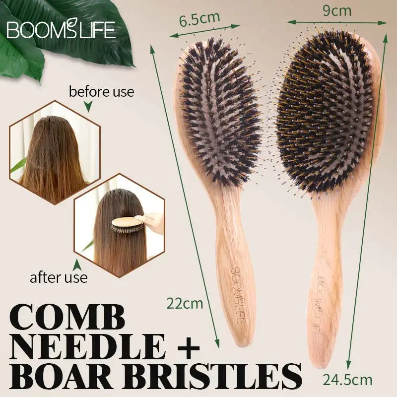 Boar Bristle Hair Brush Women Scalp Massage Brush Wood Comb For Hair Detangling OAK Wooden Hair Brush Barber Zpaxo