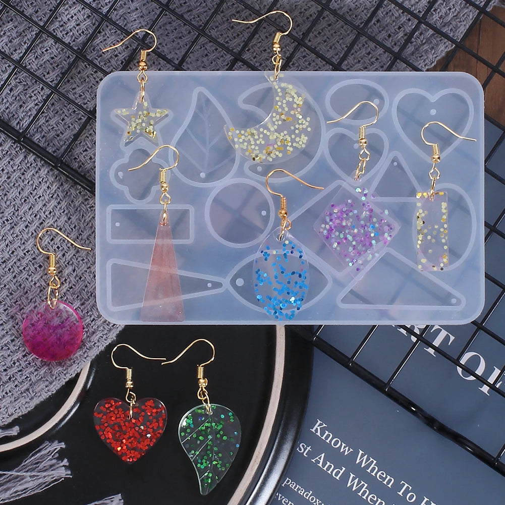 Geometric Silicone Earring Mold Pendant Keychain Necklace Jewelry Craft Making Round Square Heart Star Moon Epoxy Resin Mould Zpaxo