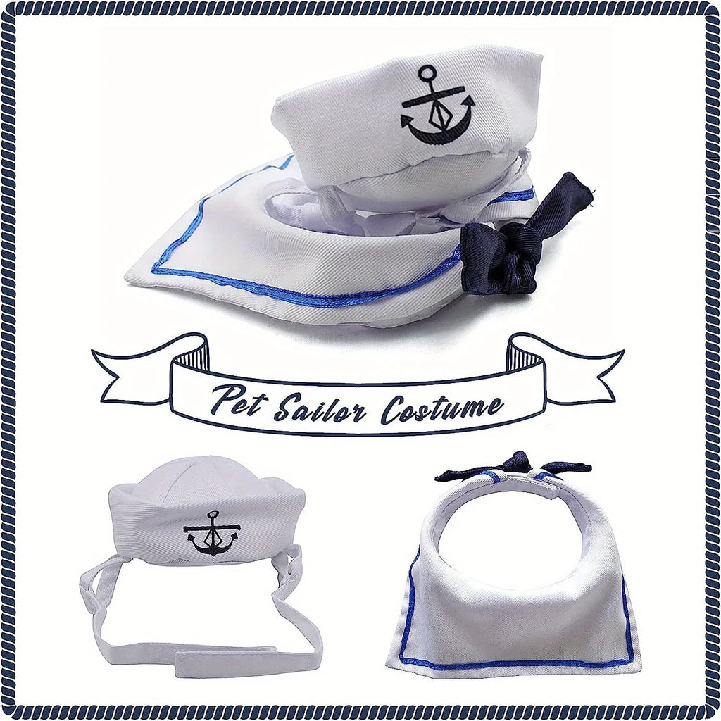 Funny Pet Sailor Costume Cats Small Dogs Halloween Cat Hat Tie Collar
