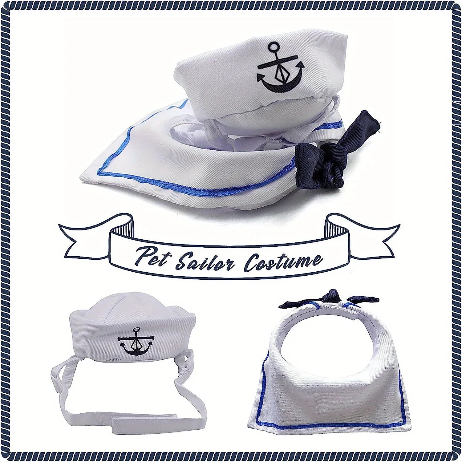 Funny Pet Sailor Costume Cats Small Dogs Halloween Cat Hat Tie Collar