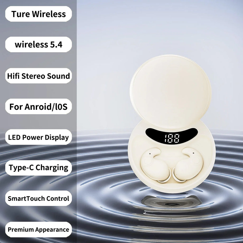 Bluetooth 5 4 Wireless Headphones TWS In-ear Invisible Sleep Earbuds Zpaxo beige