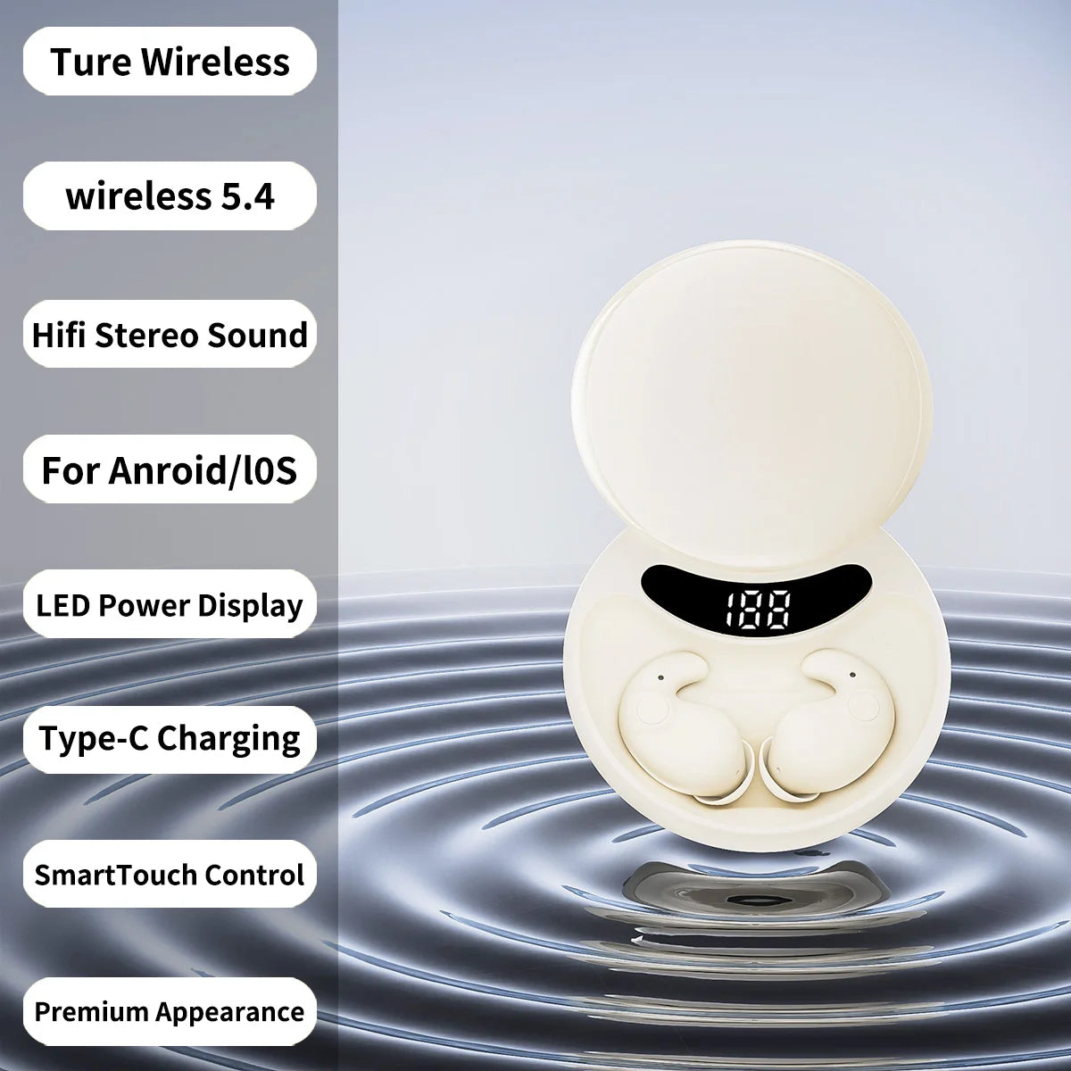 Bluetooth 5 4 Wireless Headphones TWS In-ear Invisible Sleep Earbuds Zpaxo beige