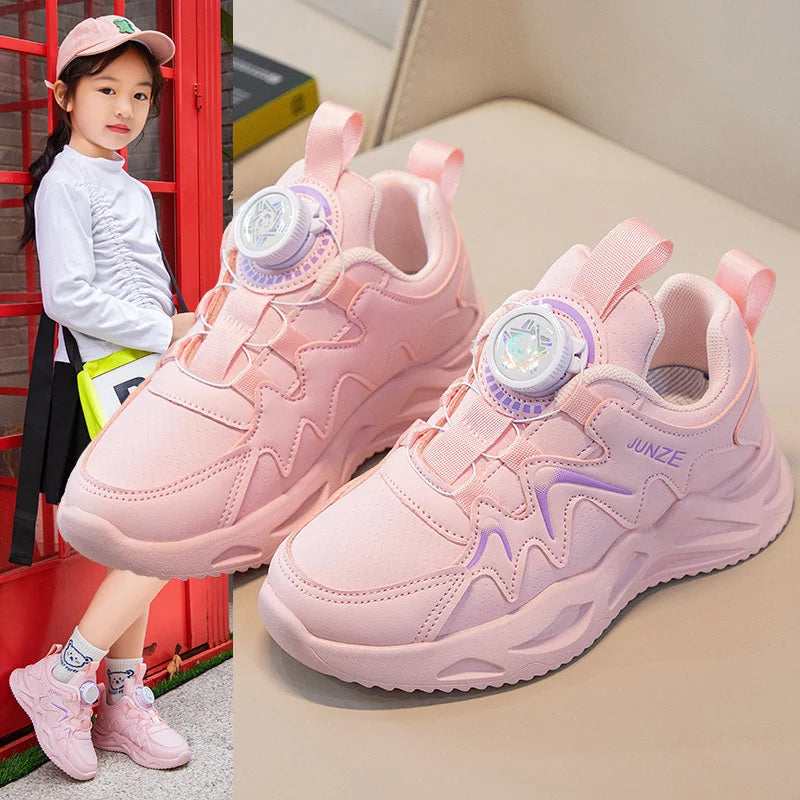Kids Sport Shoes Pu Leather Comfortable Running Casual Shoe Outdoor Zpaxo Pink-Leather 26(insole 16.4cm) China Mainland