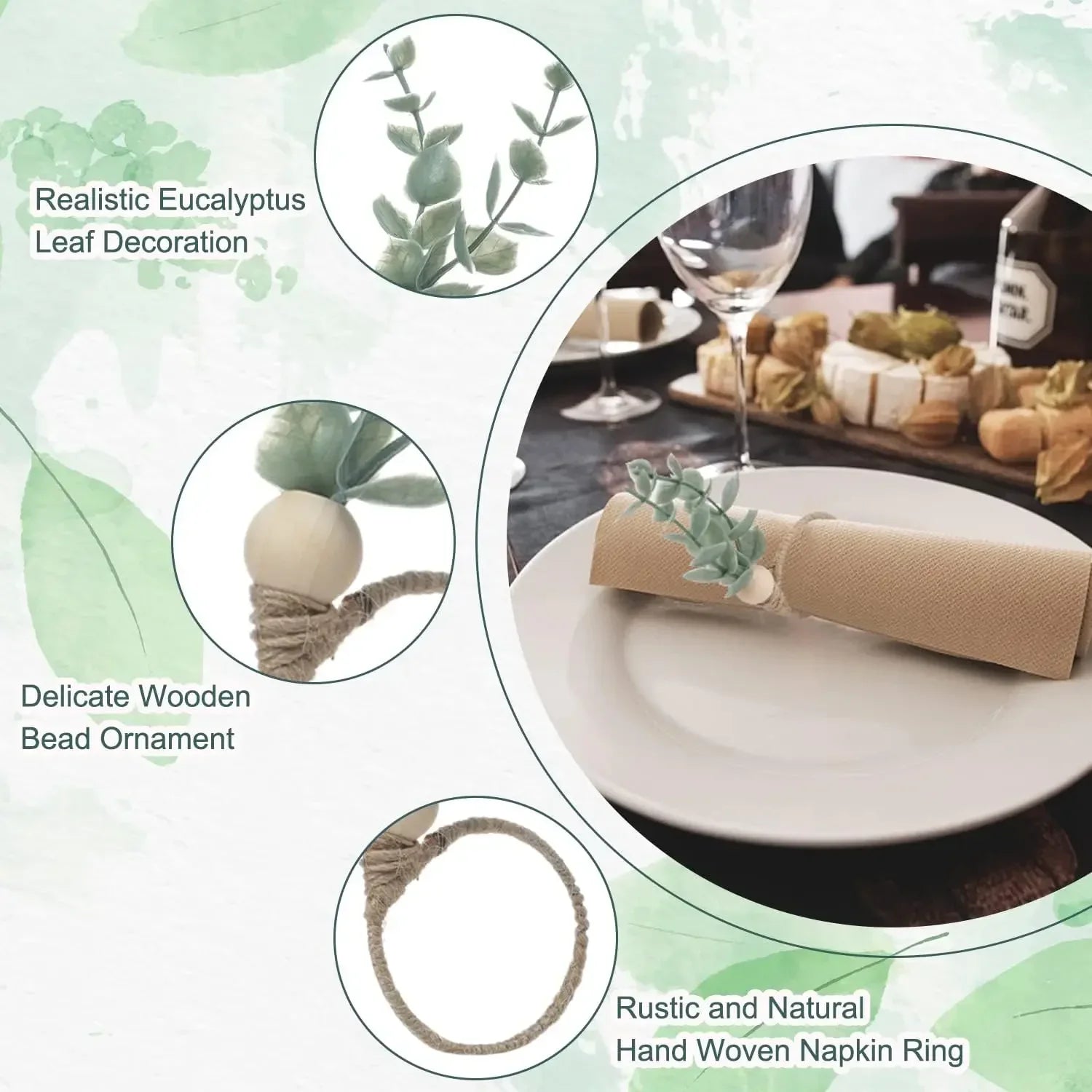 Eucalyptus Leaf Napkin Ring Hotel Western Restaurant Banquet Table