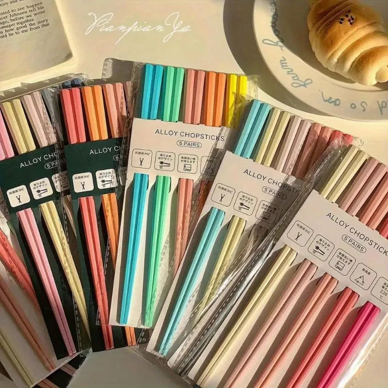 5 Pairs Random Color Morandi Color Octagon Pink Heart Macaron Unpainted Chopsticks Set Family Chopsticks Color Classification Zpaxo