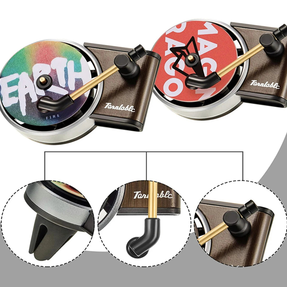 2Pcs Car Air Freshener Record Player Retro With 12 Pcs Aromatherapy Tablets Air Diffuser Clip Record Player Shape bmw Accessorie Zpaxo