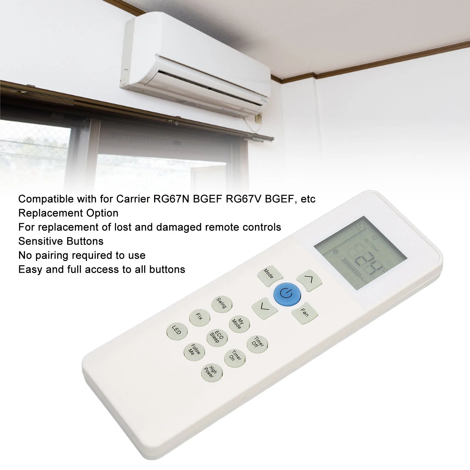 Air Conditioner Remote Replacement Conditioner Controller for Carrier RG67N BGEF RG67V BGEF Air Conditioner Remote for RG67N Zpaxo