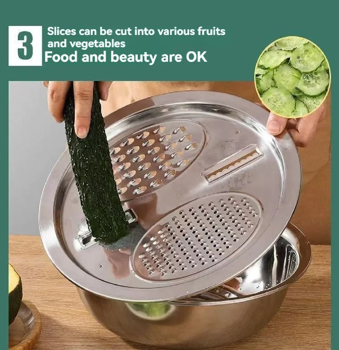 3PCS/1Set Multifunctional Vegetable Slicer Stainless Steel Blade Potato Carrot Grater Vegetable Washing Basin Drain Basket Kitch Zpaxo