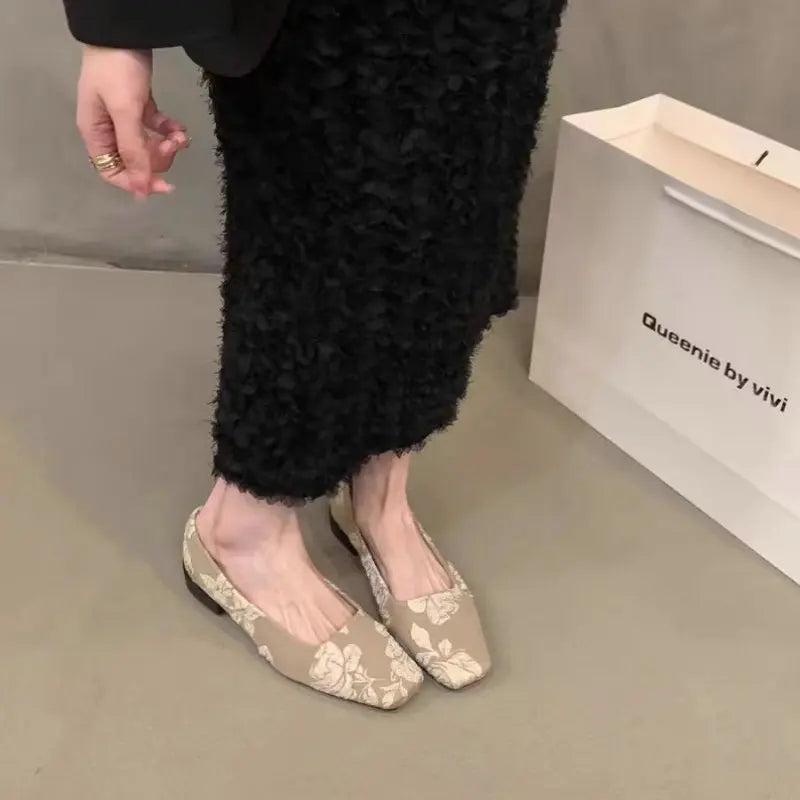 Flat Shoes for Women 2025 Spring Autumn New Retro Black Square Toe Mary Jane Ballet Shoes Loafers Women Big Size 42 43 44 Zpaxo