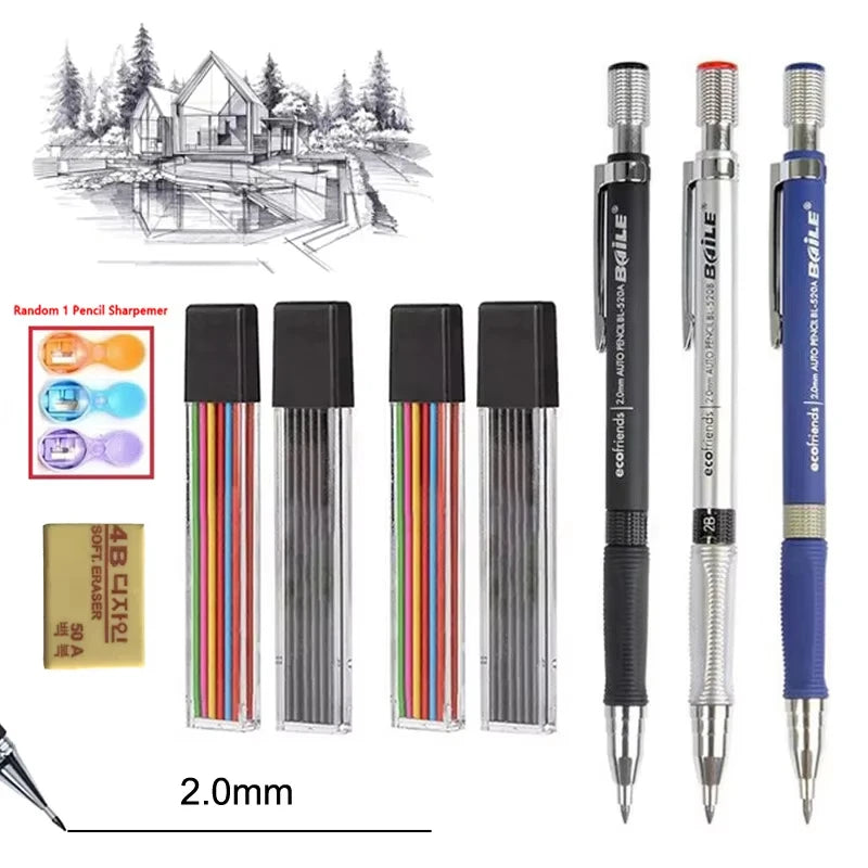 Mechanical Pencils 2B Automatic Black Lead Refills Art Drawing Pencil