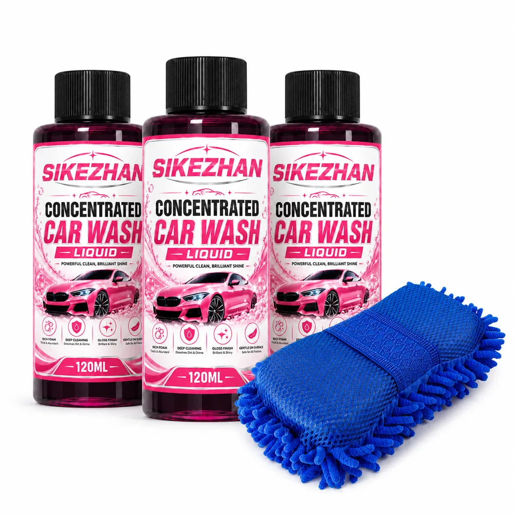 SIKEZHAN 3Pcs Car Wash Liquid with Microfiber Wash Mitt High Foam Auto Shampoo Vehicle Exterior Cleaner for Car Motorcycle Care Zpaxo SET 1