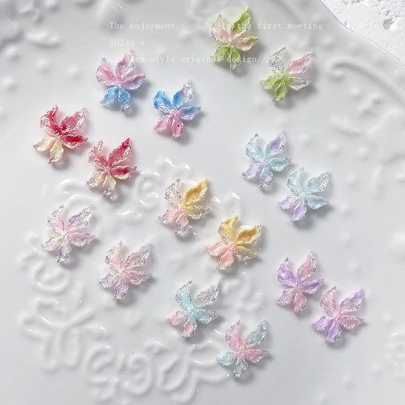 Mixed 3D Resin Gradient Colorful Transparent Luminous Lily Nail Art Decoration Bizarre Style Flower Nail Charms for Manicure DIY Zpaxo