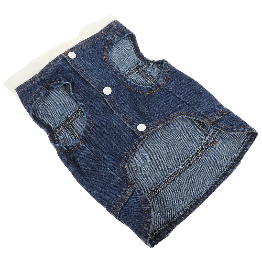 Pet Denim Vest Cool Retro Jeans Jacket Lapel Collar Button Closure