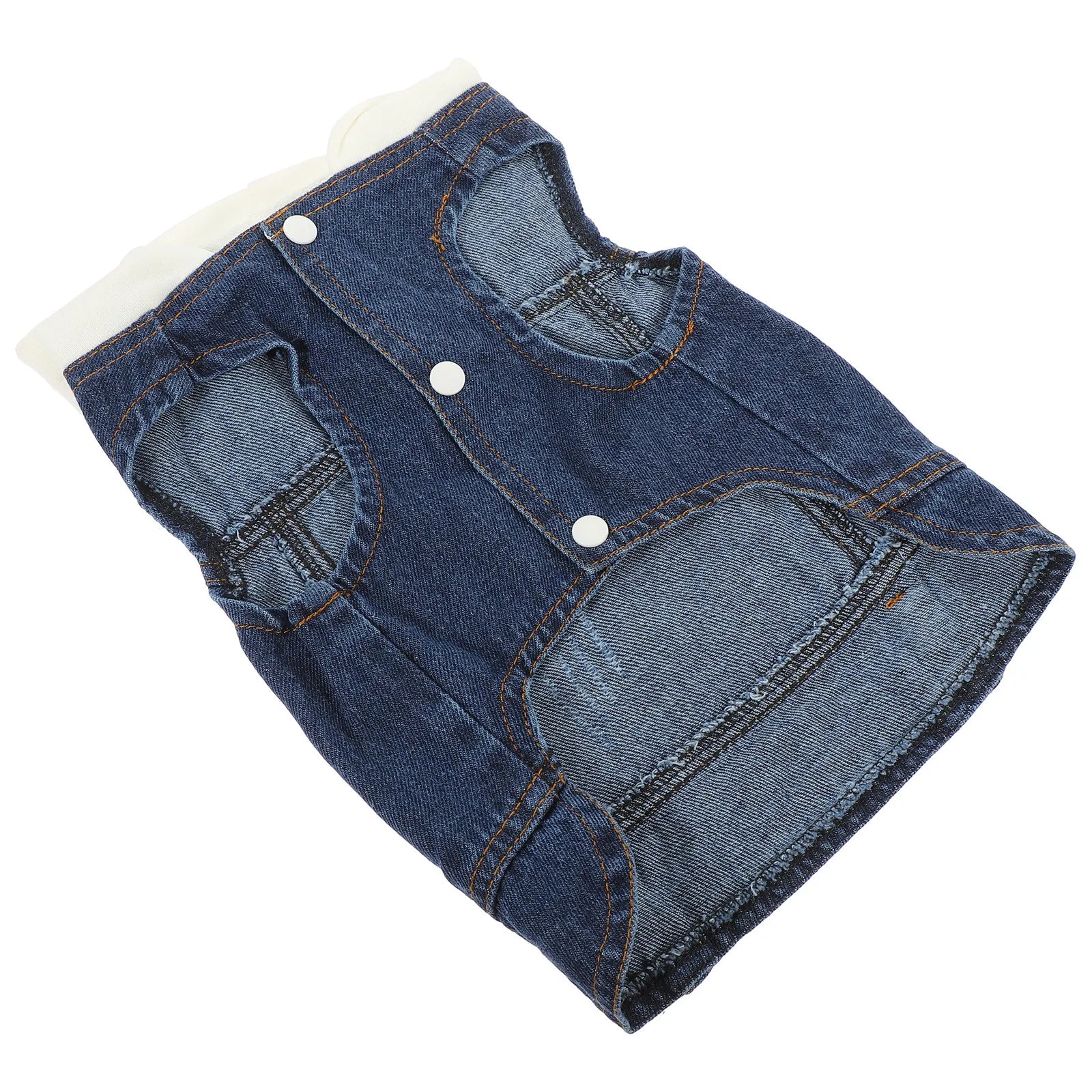 Pet Denim Vest Cool Retro Jeans Jacket Lapel Collar Button Closure