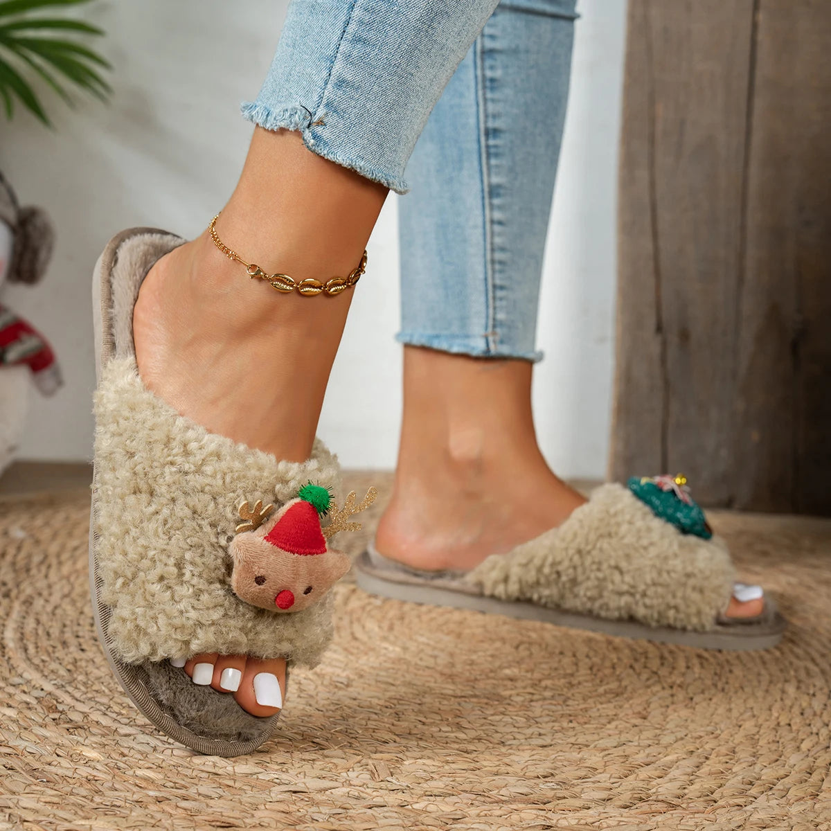 2025 New Women Slippers Cute Cartoon Christmas Candy Slides Women Warm Indoor Home Slippers Autumn and Winter Shoes for Women Zpaxo