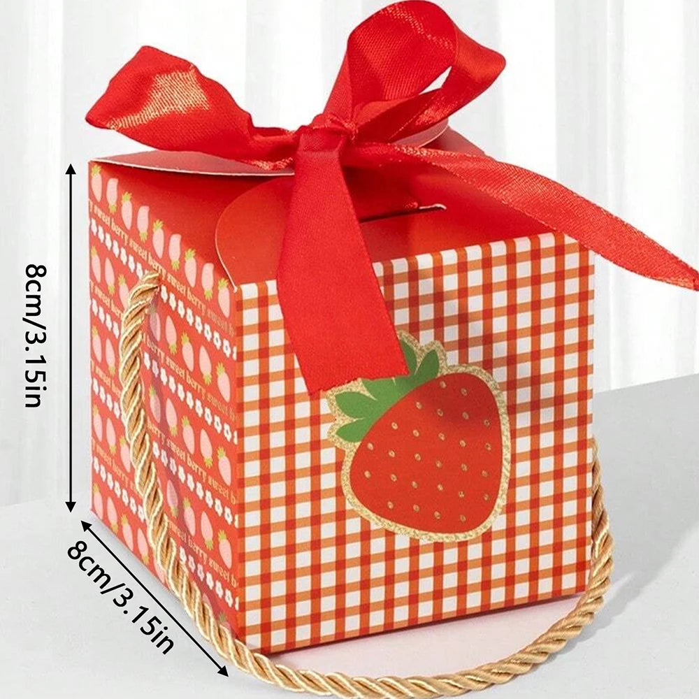 2/6/12Pcs Strawberry Theme Box Strawberry Party Favor Candy Fruit Cake Gift Box for Birthday Baby Shower Christmas Decor Zpaxo