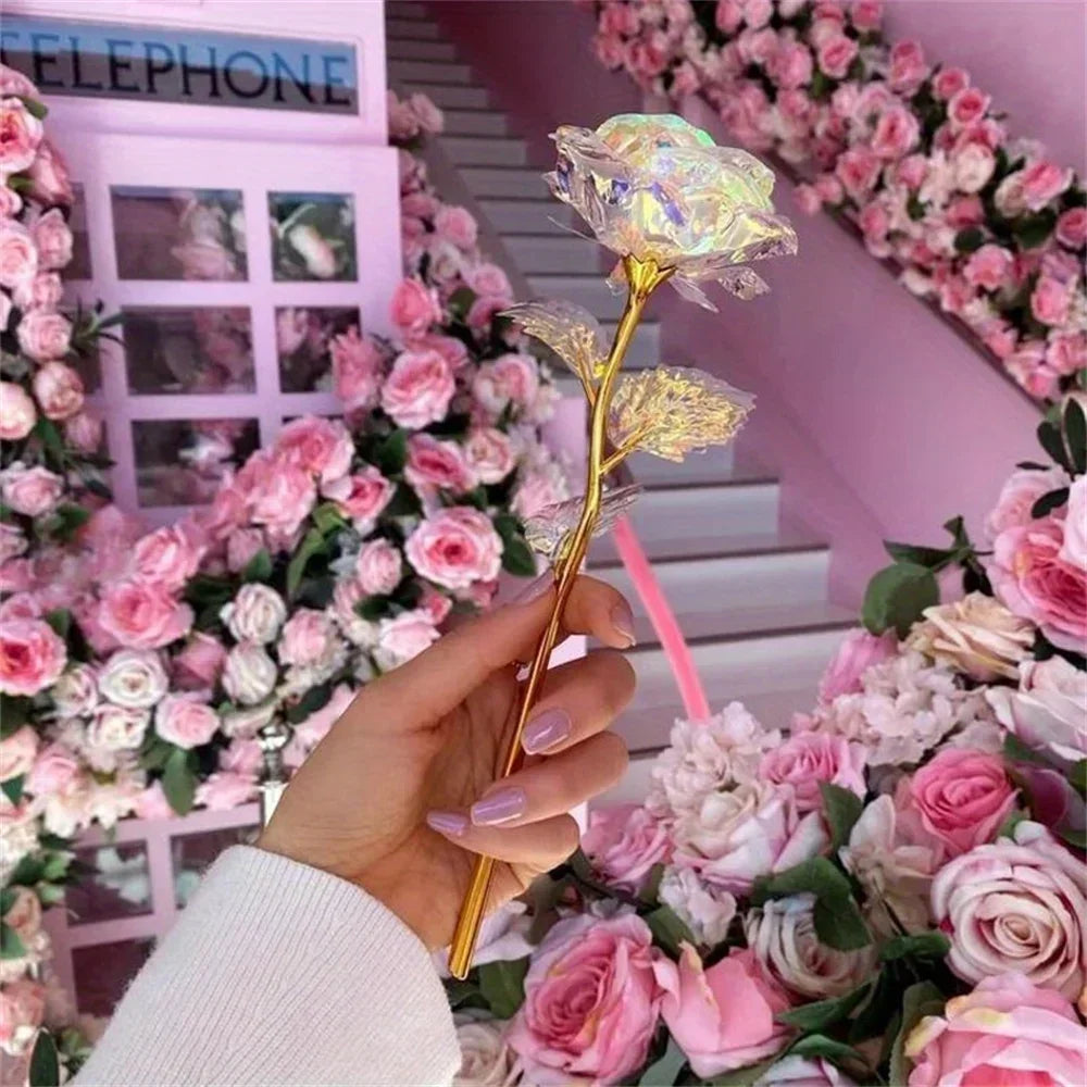 10PCS Valentine's Day Creative Gift 24K Foil Plated Rose Gold Rose Last Forever Love Wedding Decor Lover Roses Creative Gift Hot Zpaxo