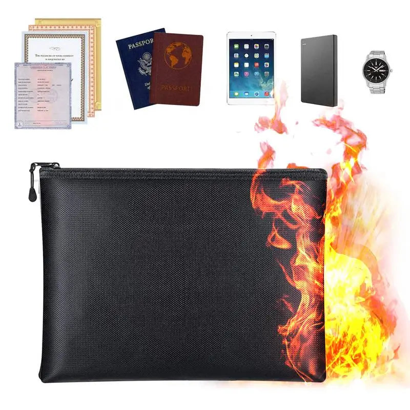 Fireproof Document Bag Waterproof Money Bags Fire Safe Storage Pouch with Zipper Cash File Envelope Holder for Home Office Zpaxo