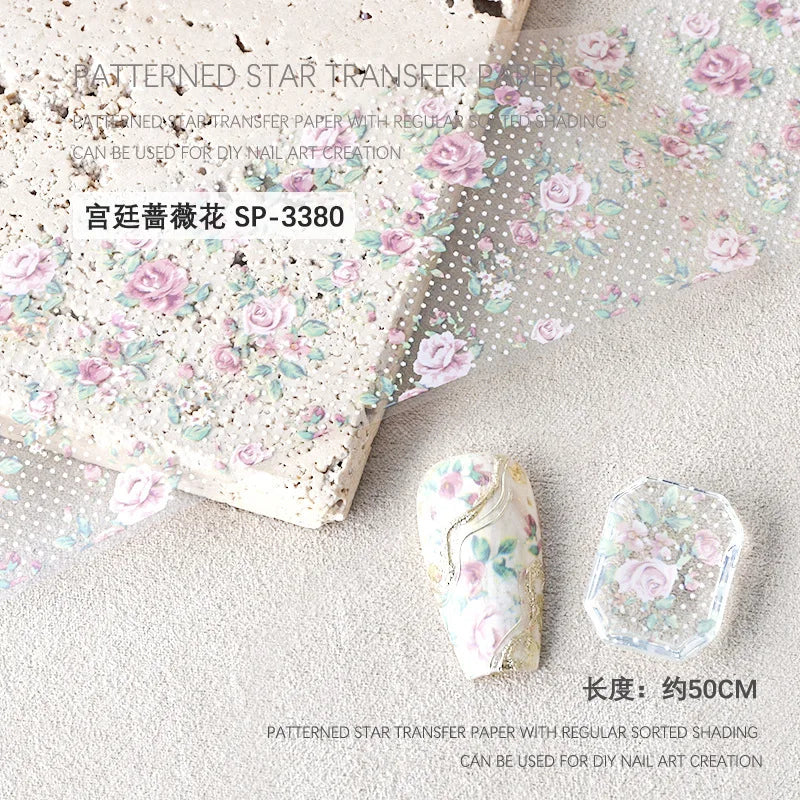 Rose Flower Nail Art Foils Transfer Paper Stickers Designs Floral Zpaxo SP-3380