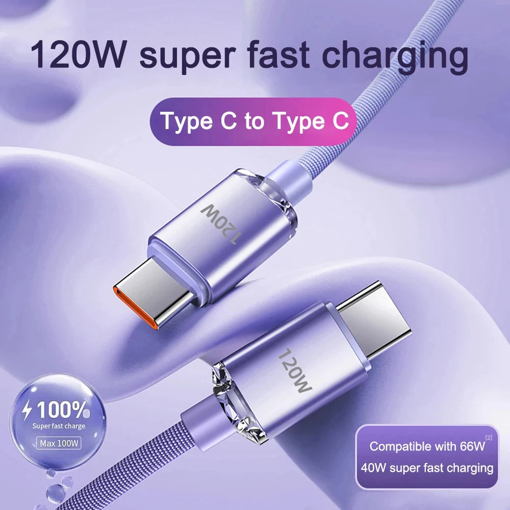 120W 7A Type C to Type C Cable For Iphone 16 Xiaomi Oneplus Mobile Phone Fast Charge USB C Cable Type C Quick Data Charger Cords Zpaxo