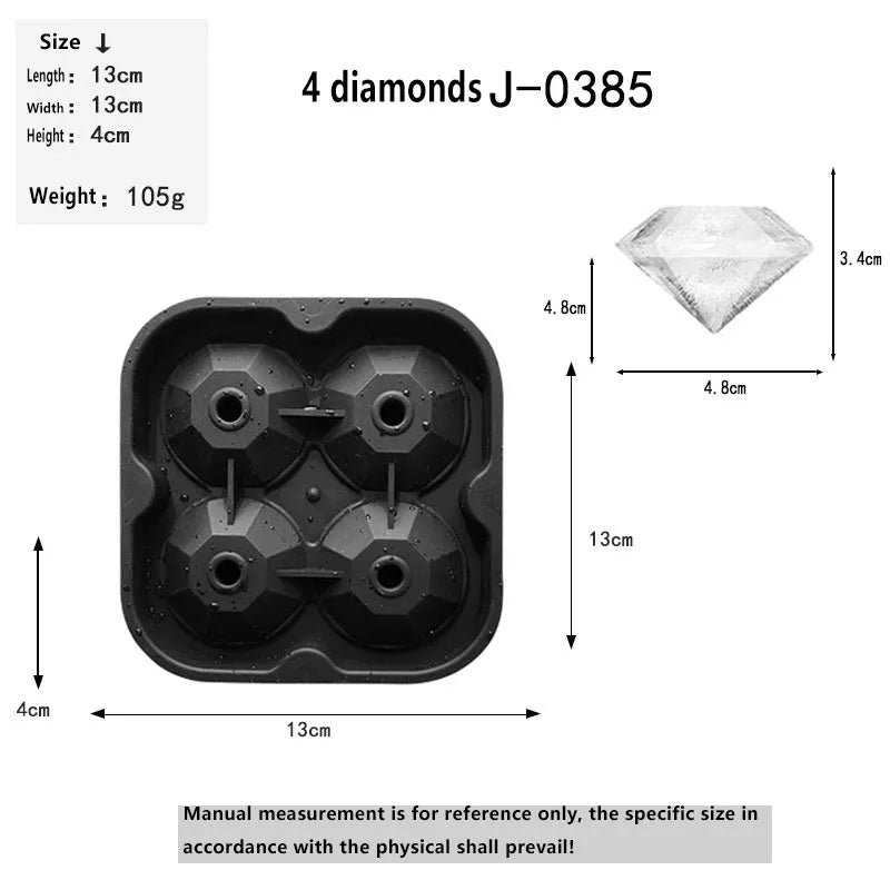 Ice Cube Mold Silicone Tray DIY Ice Ball Rose Diamond Skull Ice Maker Creative Drinking Cooking Tools Gadget Silicone Ice Mold Zpaxo diamond 2packs