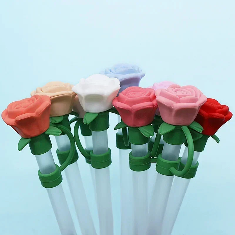 Rose Flower Silicone Straw Cap 9-10mm | Dustproof Plug Cover Straw Cap Accessory Zpaxo