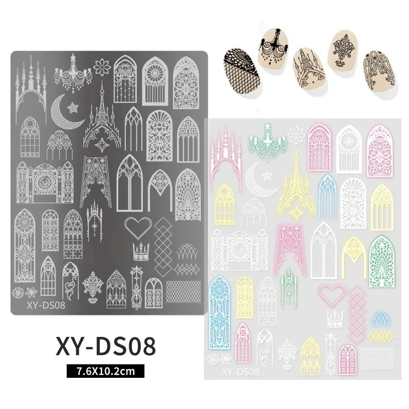 Lace Castle Nail Stamping Plates Ghost Skull Moon Star Butterfly Zpaxo 08