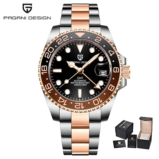 New GMT Watch PAGANI DESIGN 40mm Men Wristwatch Classic Luxury Mechanical Watches Top Brand 100M Waterproof Watches for Man 2026 Zpaxo Rose gold United States