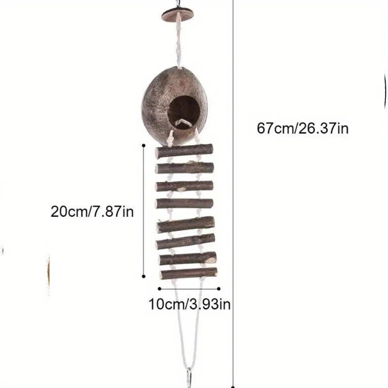 Parrot Natural Coconut Shell Bird Nest Climbing Ladder Cozy Hanging
