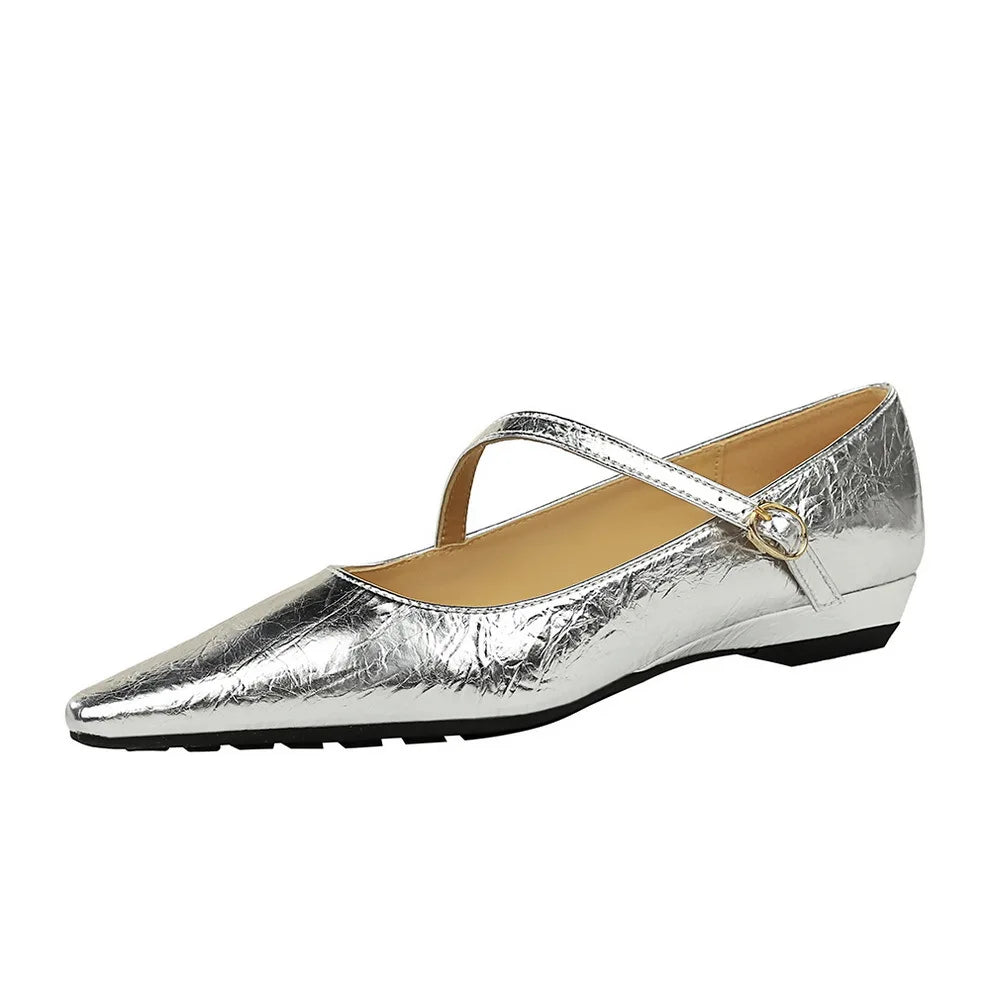 Flat Shoes for Women 2025 Spring and Autumn Retro Slope Heel Shallow Mouth Pointed Toe Increased Height Inside Ladies Shoe Zpaxo
