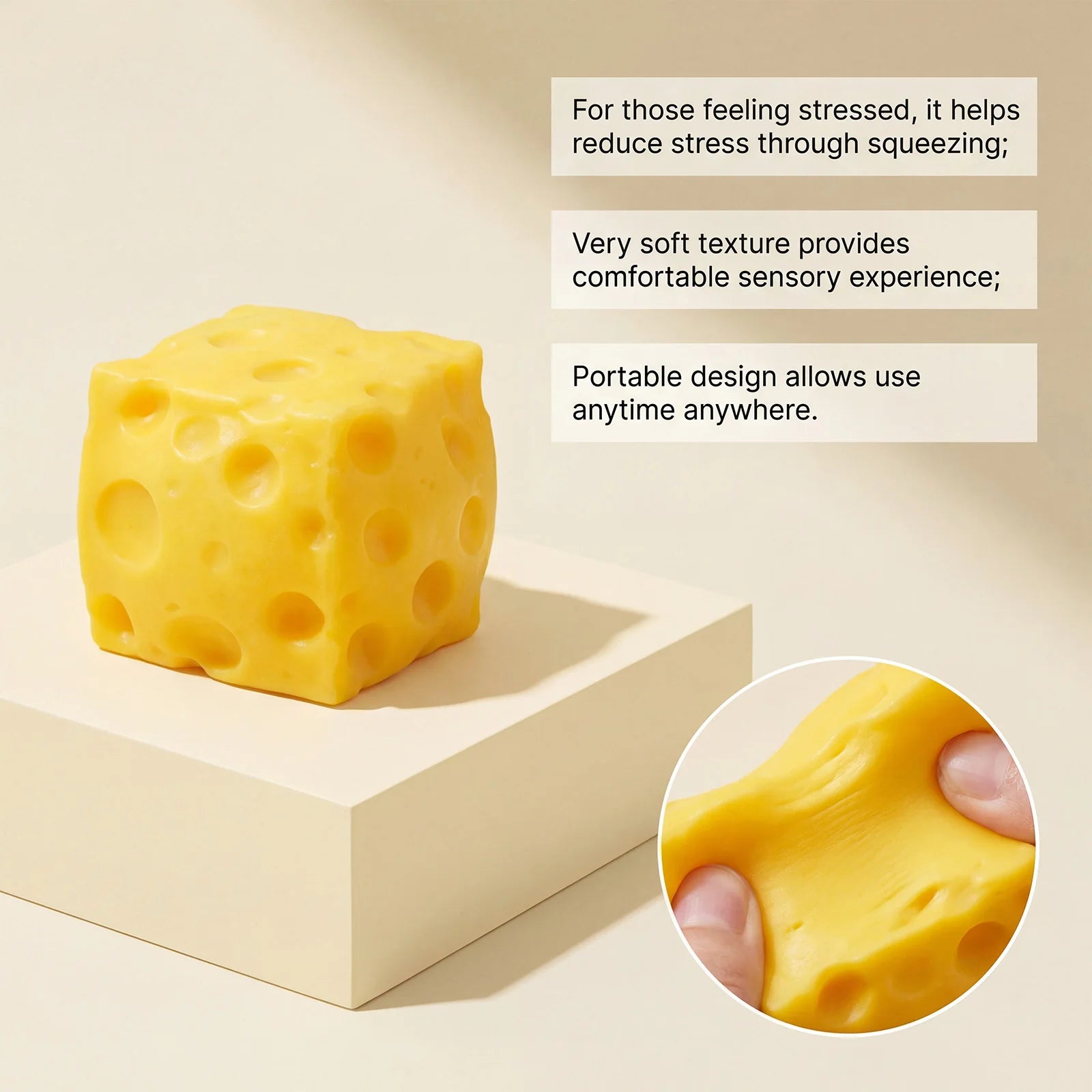 Squishy Cheese Stress Ball Sensory Squeeze Toy Kids & Adults Sensory Squeeze Toy Zpaxo