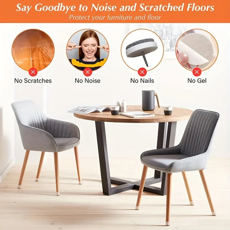 Non-slip Clear Chair Leg Covers Felt Round Floor Protectors