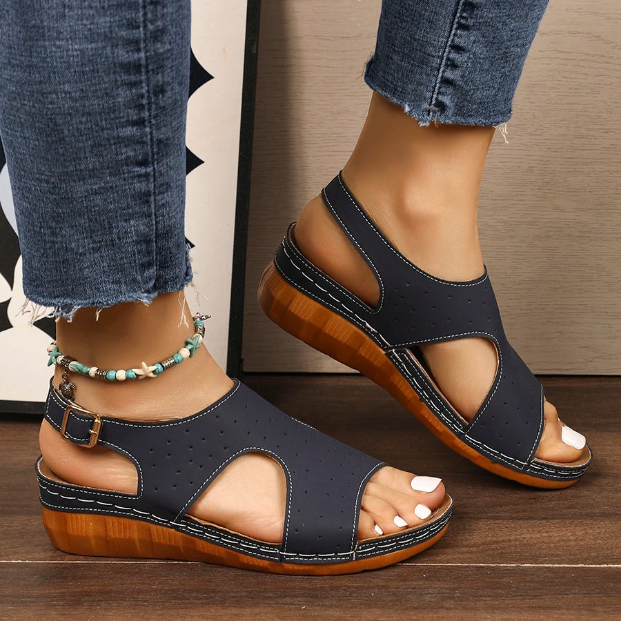 Women Sandals Platform Sandals Hollow Out Buckle Roman Style Shoes Women Lightweight Slip-On Shoes Ladies Zapatos De Mujer Zpaxo GRAY 38