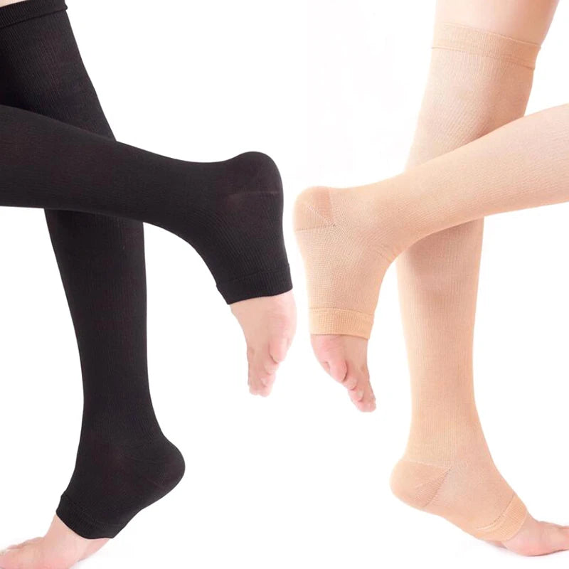 1 Pair Open Toe Knee-high Medical Compression Stockings Veins